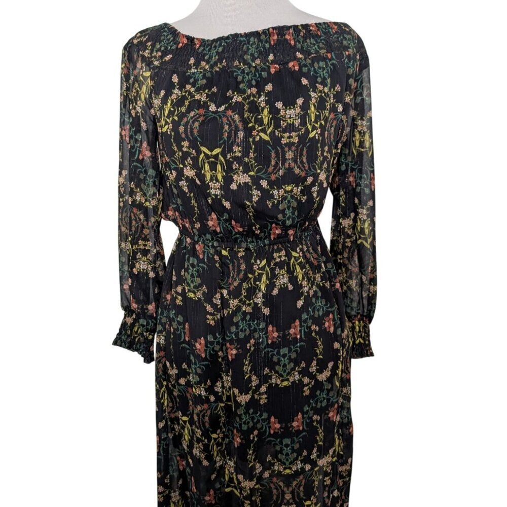 Jealous Tomato Floral Off Shoulder Maxi Dress Womens Size Small Black Front Slit - Picture 2 of 12
